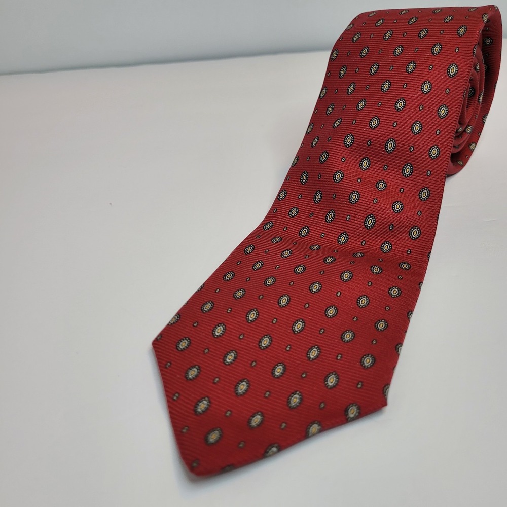 Polo Ralph Lauren Men's Red Medallion 100% Silk‎ Necktie Handmade In USA